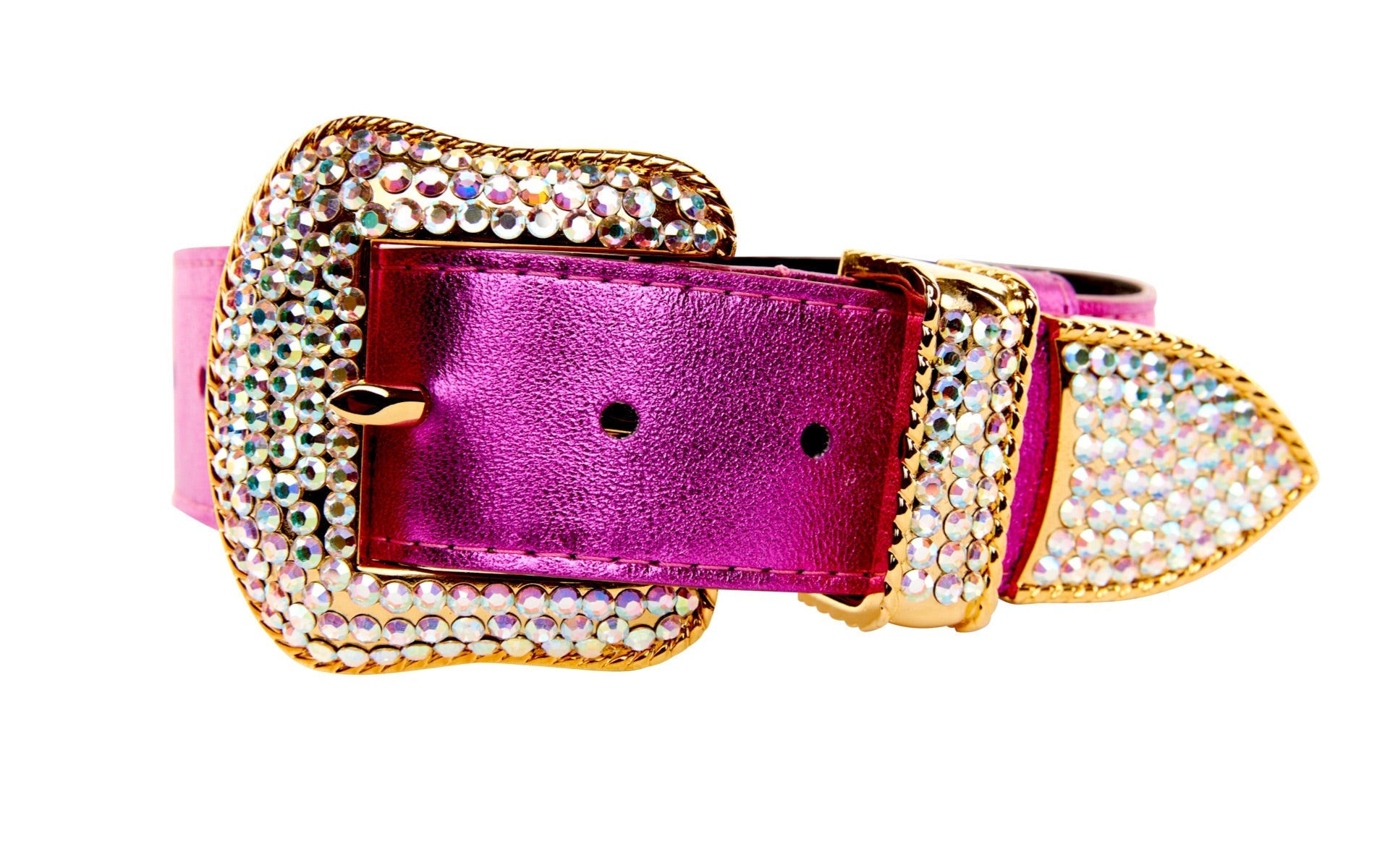 Allysa Payne Pink Foil Italian Leather/Swarovski Crystal Dog Collar, Leash & Harness Set