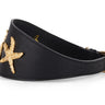 Smooth Black Italian Leather 3” Wide Style Collar With Gold Custom Starfish