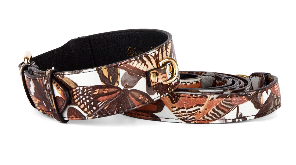 Allysa Payne Butterfly Print Italian Leather Classic Dog Collar & Leash Set