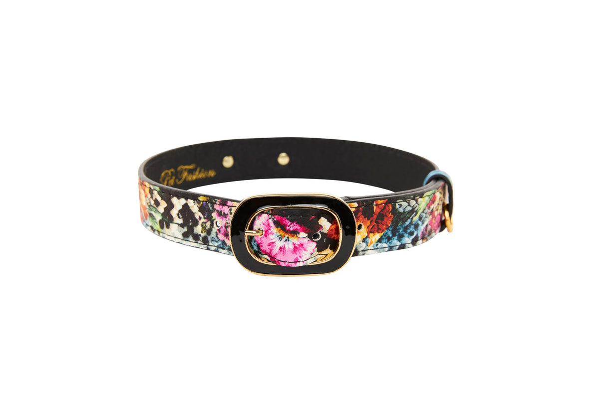 Allysa Payne Floral, Scull, Snake Print Italian Leather Dog Collar