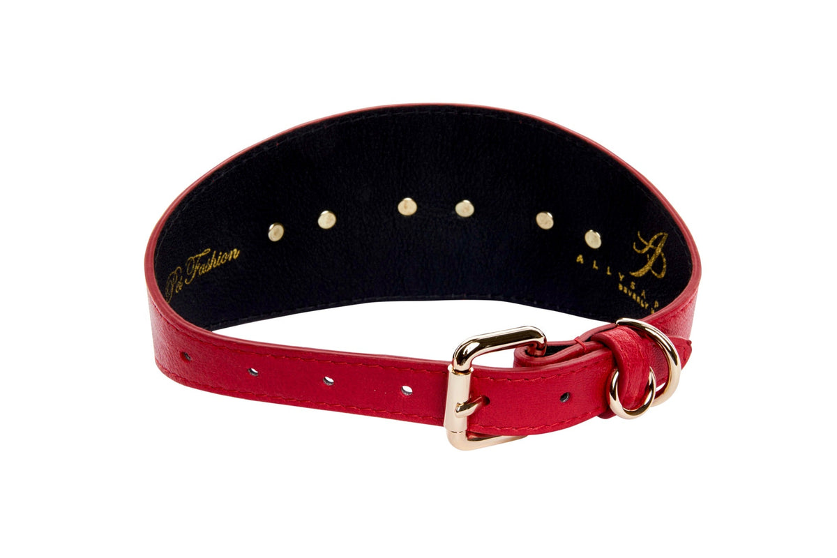 Allysa Payne Red Italian Leather 3-Inch Wide Style Dog Collar With Custom Gold Starfish