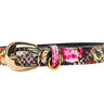 Floral, Scull, Snake Print Italian Leather Collar With Gold Oval Hardware