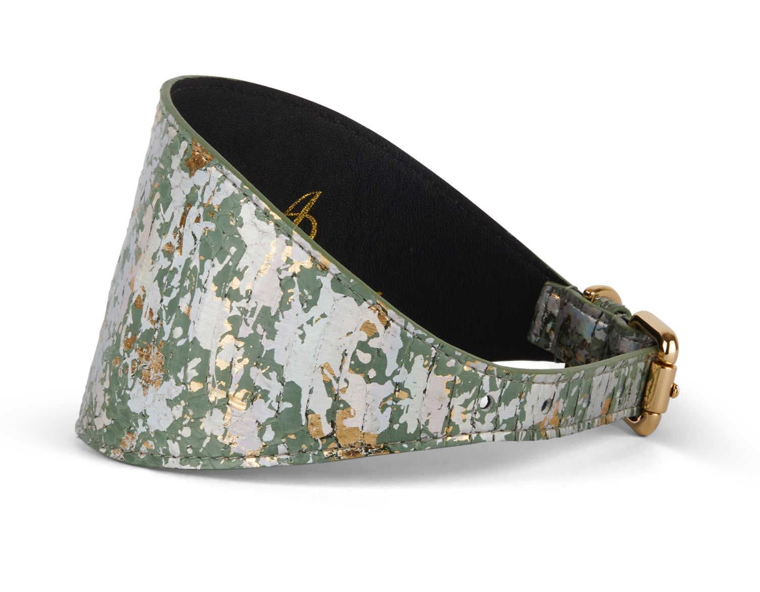 Allysa Payne Iridescent Art Deco Green/Gold/Silver Custom Snake 4-Inch Wide Style Dog Collar