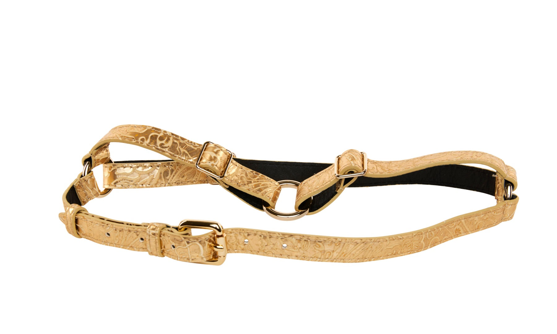 Gold Floral Embossed Italian Leather Harnesses