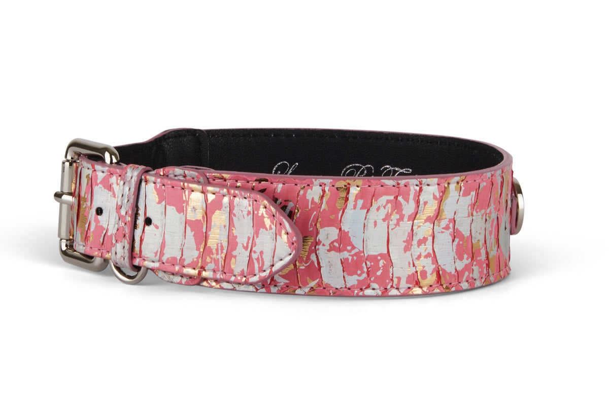 Allysa Payne Iridescent Art Deco Pink/Gold/Silver Custom Snake Classic Dog Collar