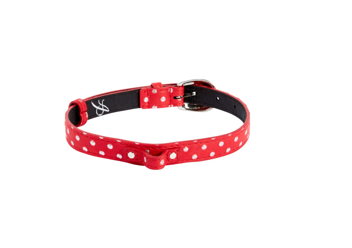 Allysa Payne Red & Silver Polka Dot Italian Leather Dog Collar With Oval Silver Hardware