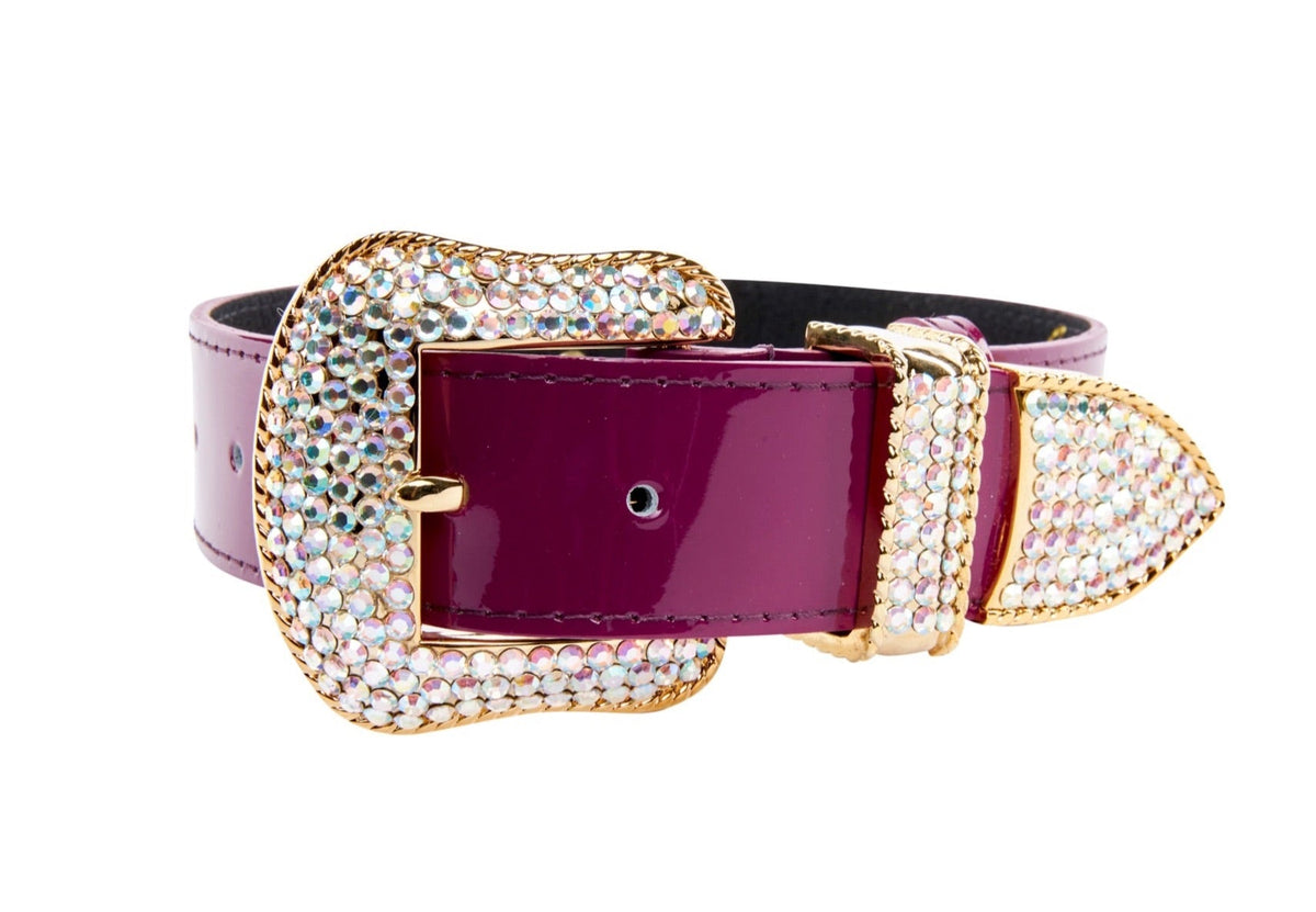 Allysa Payne Purple Patent Italian Leather/Swarovski Crystal Hardware Dog Collar