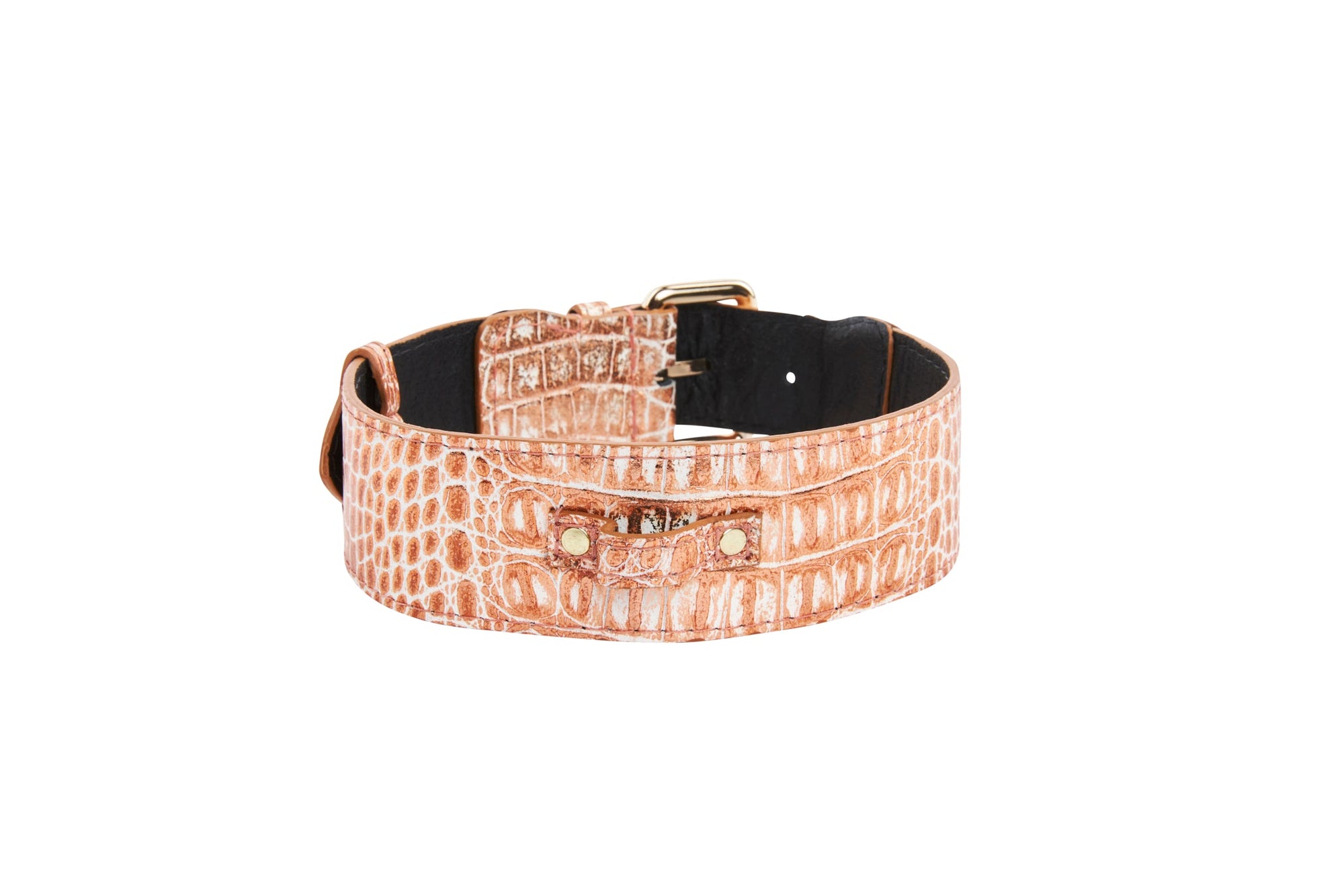 Allysa Payne Copper Embossed Croc Italian Leather Classic Dog Collar