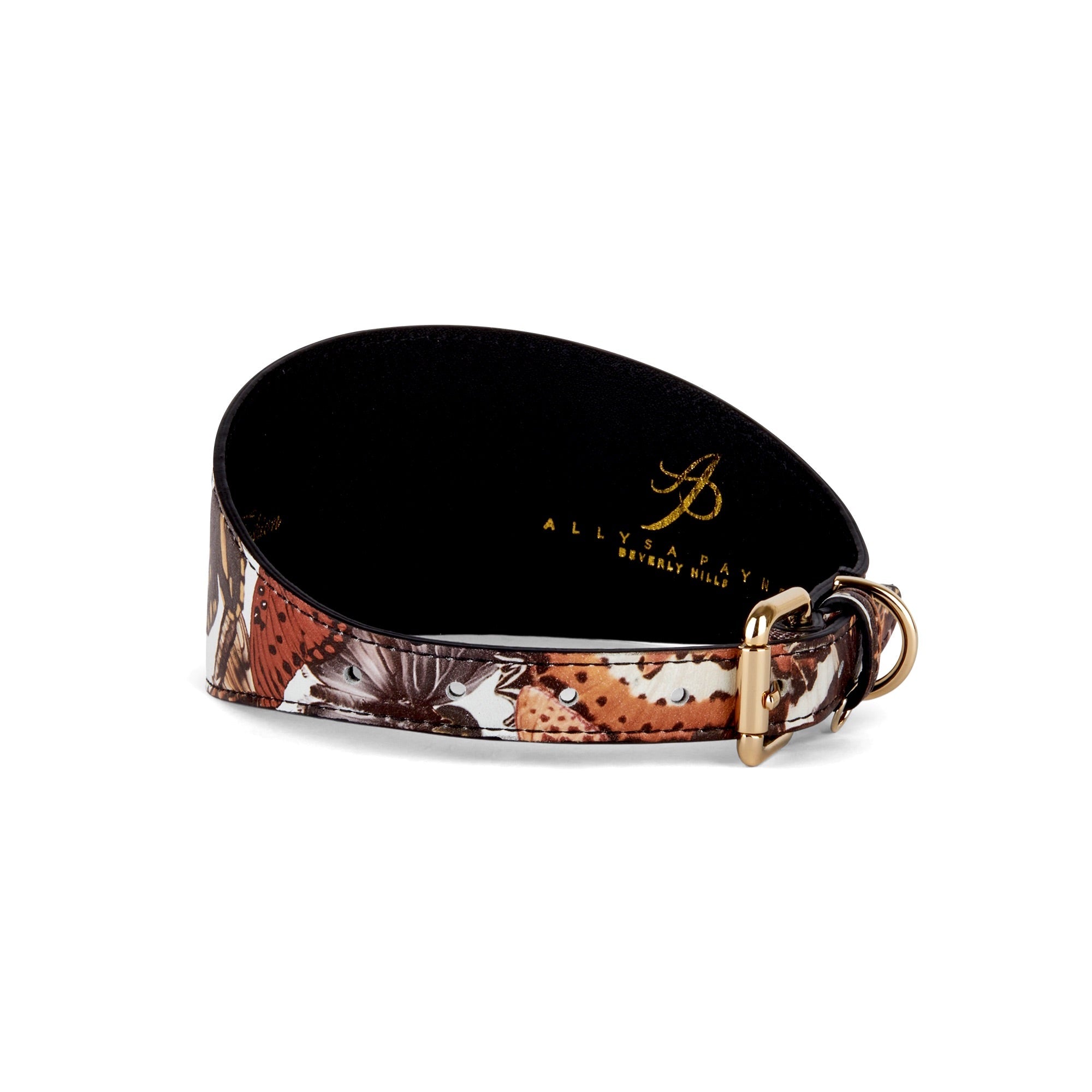 Allysa Payne Butterfly Print Italian Leather 3-Inch Wide Style Dog Collar