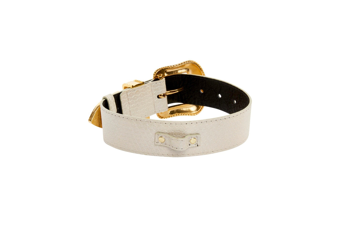Allysa Payne Iridescent Off White Snake Dog Collar With Swarovski Crystal Hardware