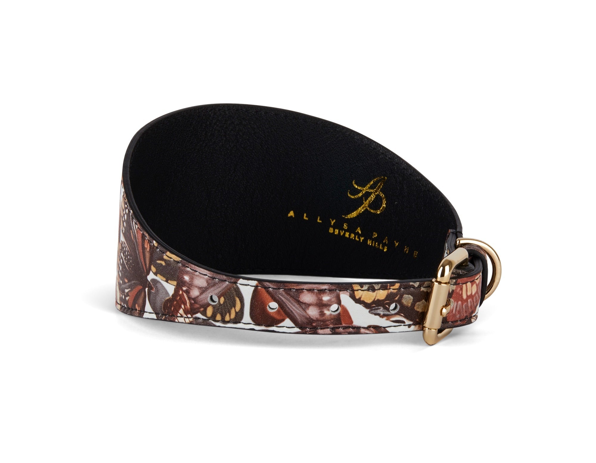 Allysa Payne Butterfly Print Italian Leather 3-Inch Wide Style Dog Collar