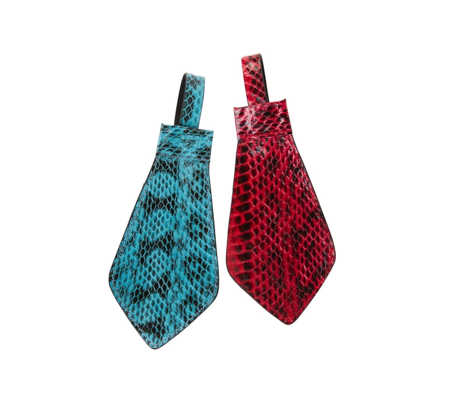 Allysa Payne Turquoise & Black Viper Snake and Red & Black Tie, Backed With Italian Leather & Swarovski Crystal Closure Set Of 2