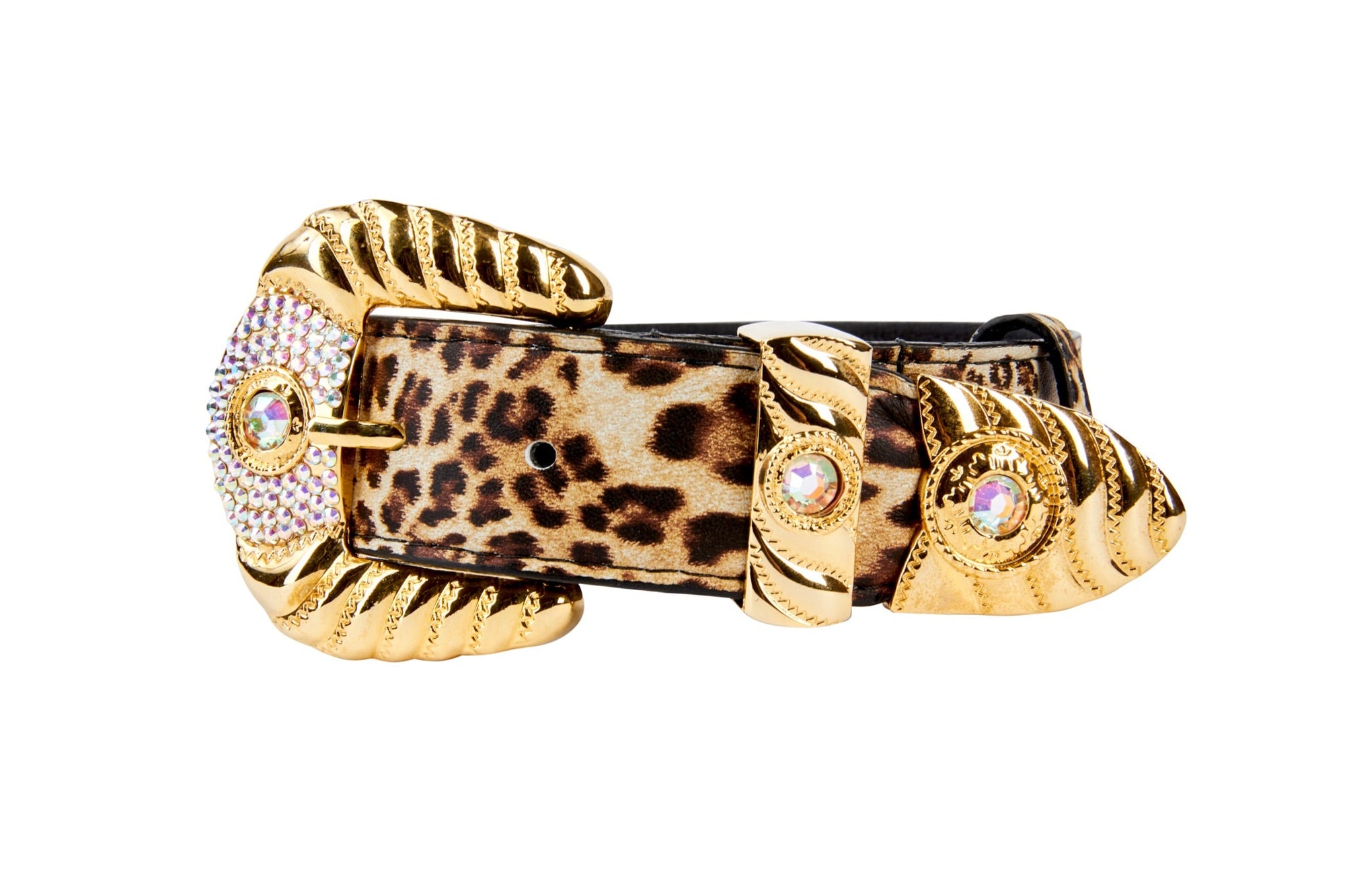 Allysa Payne Leopard Print Italian Leather Dog Collar With Royal Swarovski Crystal Hardware