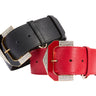 Black Italian Leather & Red Italian Leather Collar Set With Custom Glamorous Italian Hardware