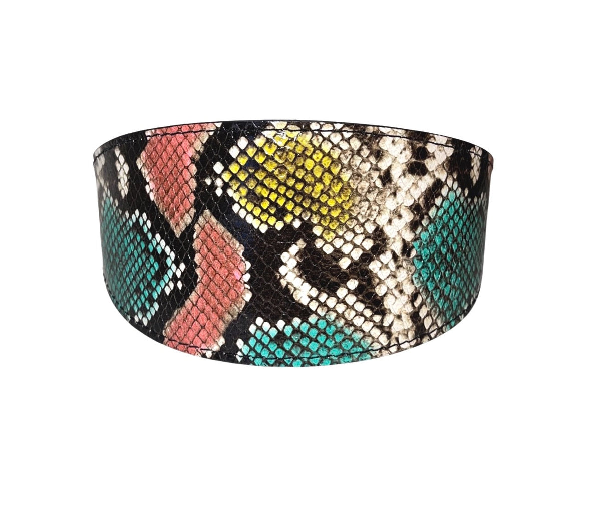 Allysa Payne Multi-Color Embossed Snake Italian Leather Wide Style Dog Collar
