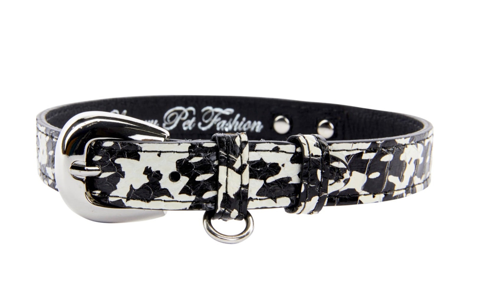 Allysa Payne Black & White Snake Dog Collar With Silver Oval Hardware