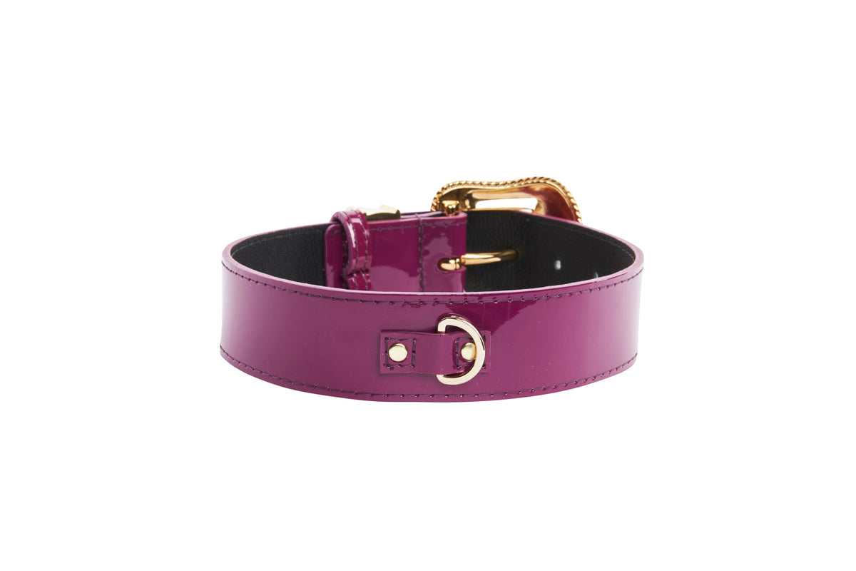 Allysa Payne Purple Patent Italian Leather/Swarovski Crystal Hardware Dog Collar