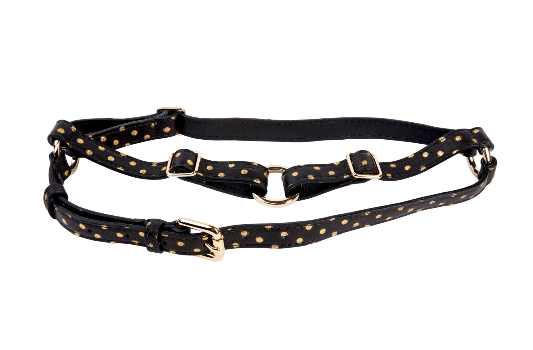 Allysa Payne Black & Gold Polka Dot Italian Leather Dog Harness