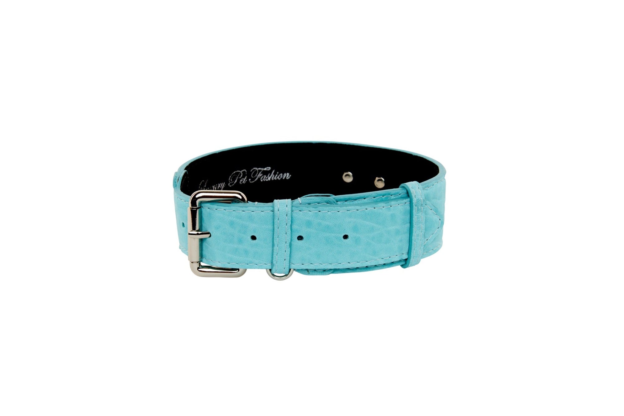 Allysa Payne Turquoise Blue Distressed Italian Leather Classic Dog Collar