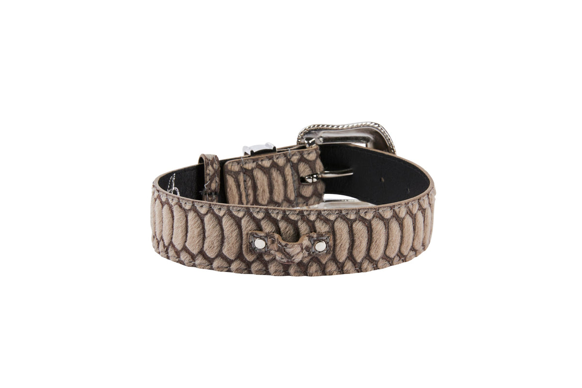 Allysa Payne Grey Snake Print Hair On Hide Italian Leather Dog Collar With Swarovski Hardware