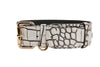 Dark Brown/Off White Embossed Croc Italian Leather Classic Collar With Gold Classic Hardware