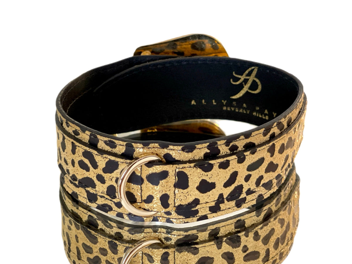 Allysa Payne Luxury Pet Fashion Classy Leopard Print Italian Leather With Our Gold Western Style Floral Hardware