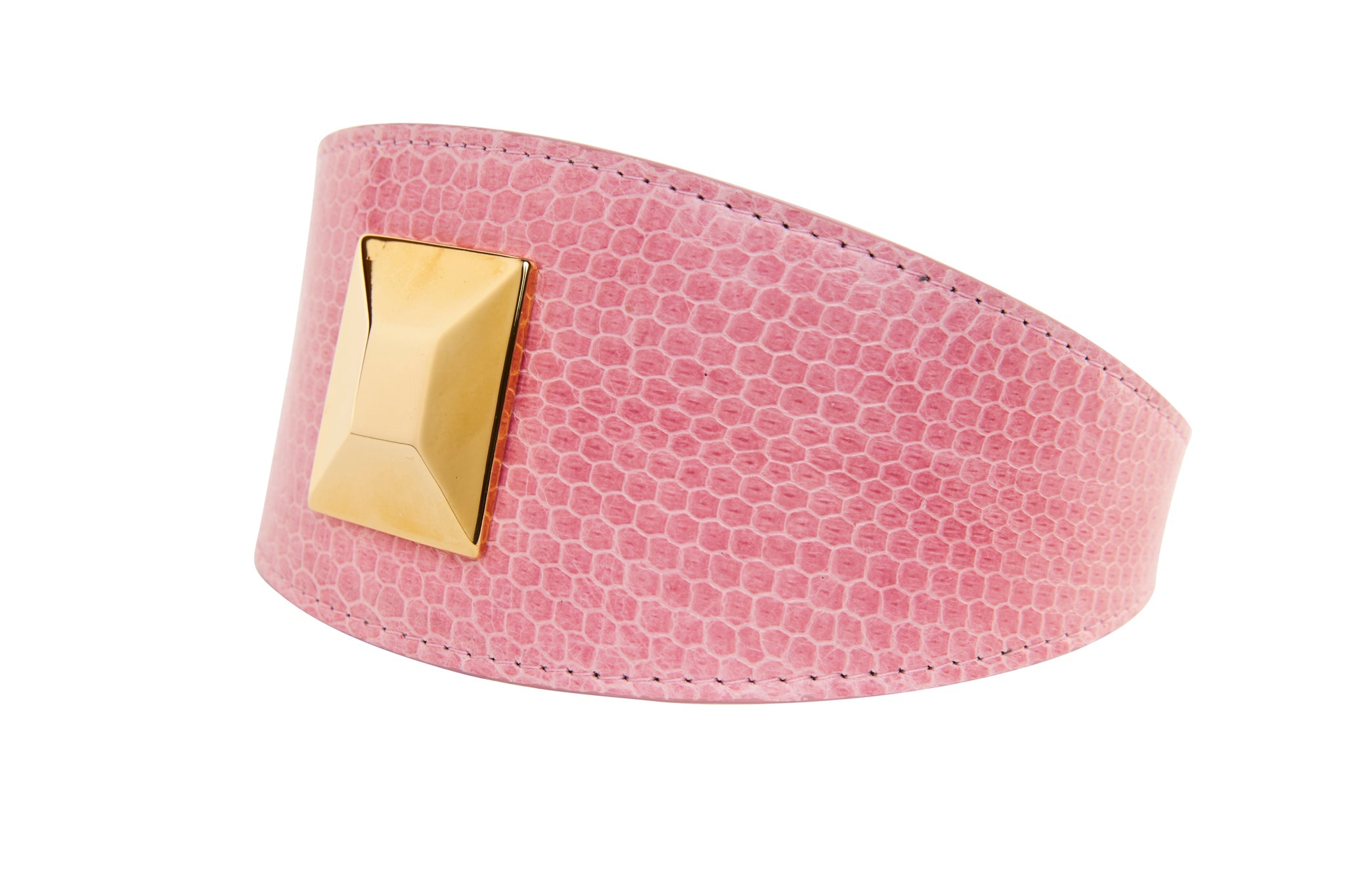 Soft Pink Snake 3" Wide Style Collar With Custom Large Gold Rivet