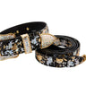Black, Gold, Silver Iridescent Snake Collar & Leash Set With Swarovski Crystal Hardware