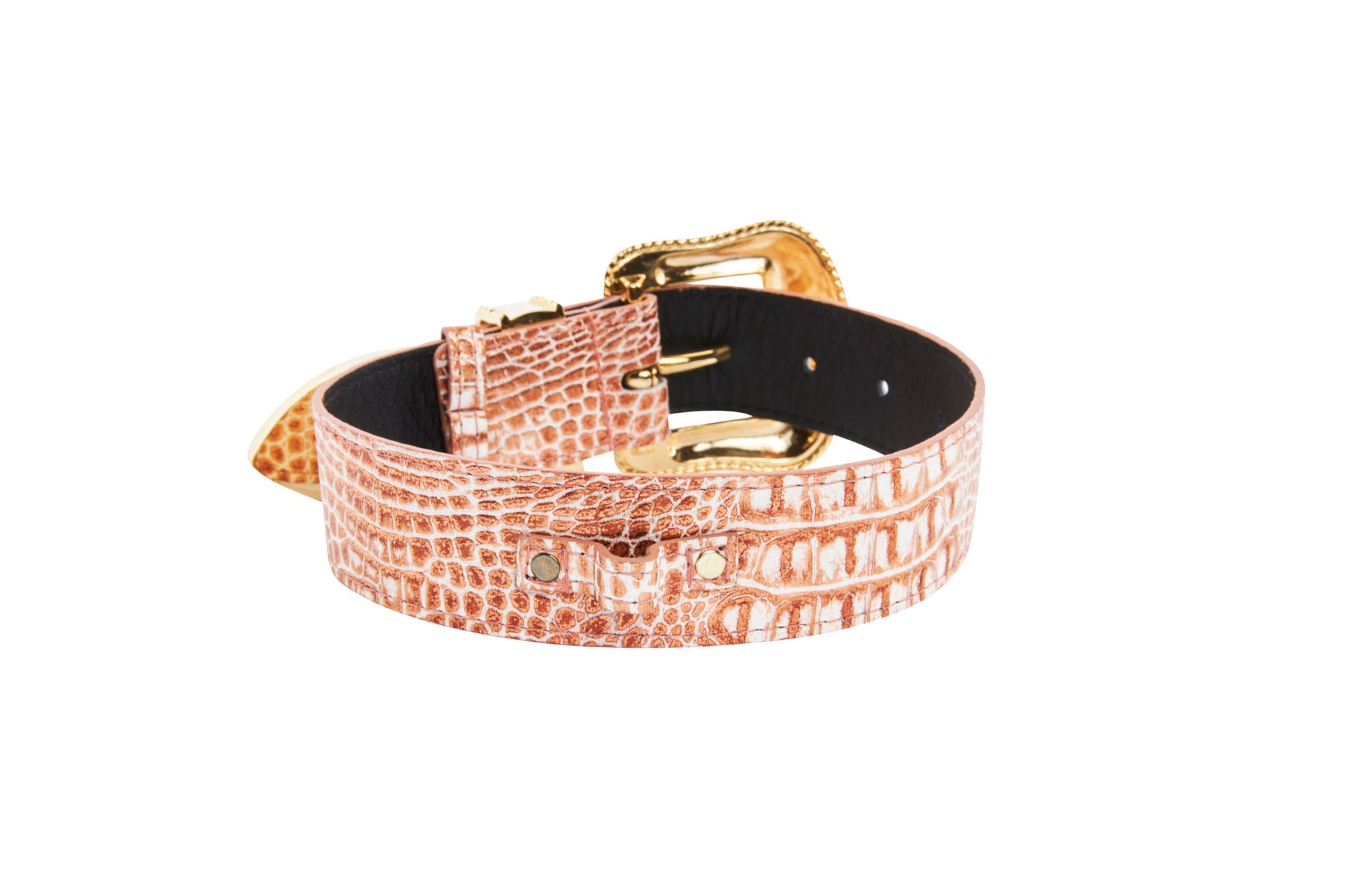 Allysa Payne Copper Embossed Croc Italian Leather Swarovski Crystal Dog Collar