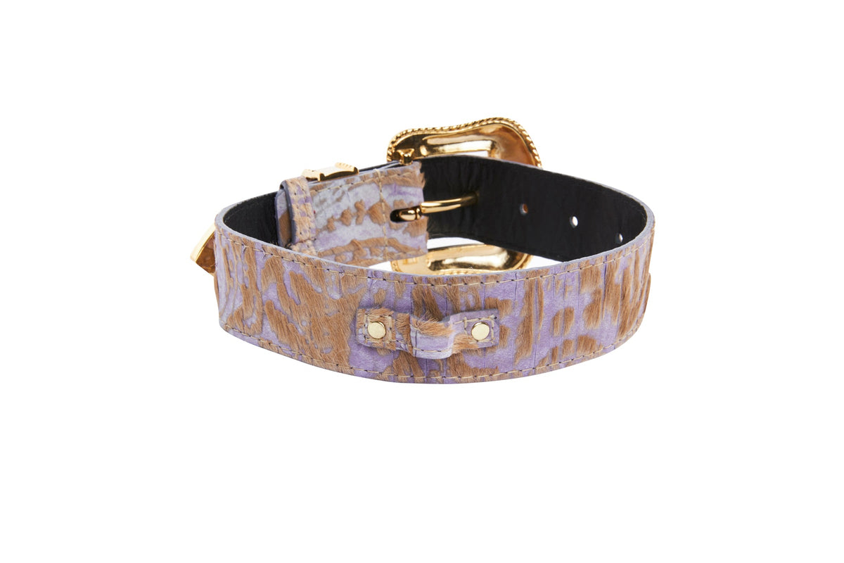 Allysa Payne Light Purple Velvety Hair On Hide Italian Leather Swarovski Crystal Dog Collar