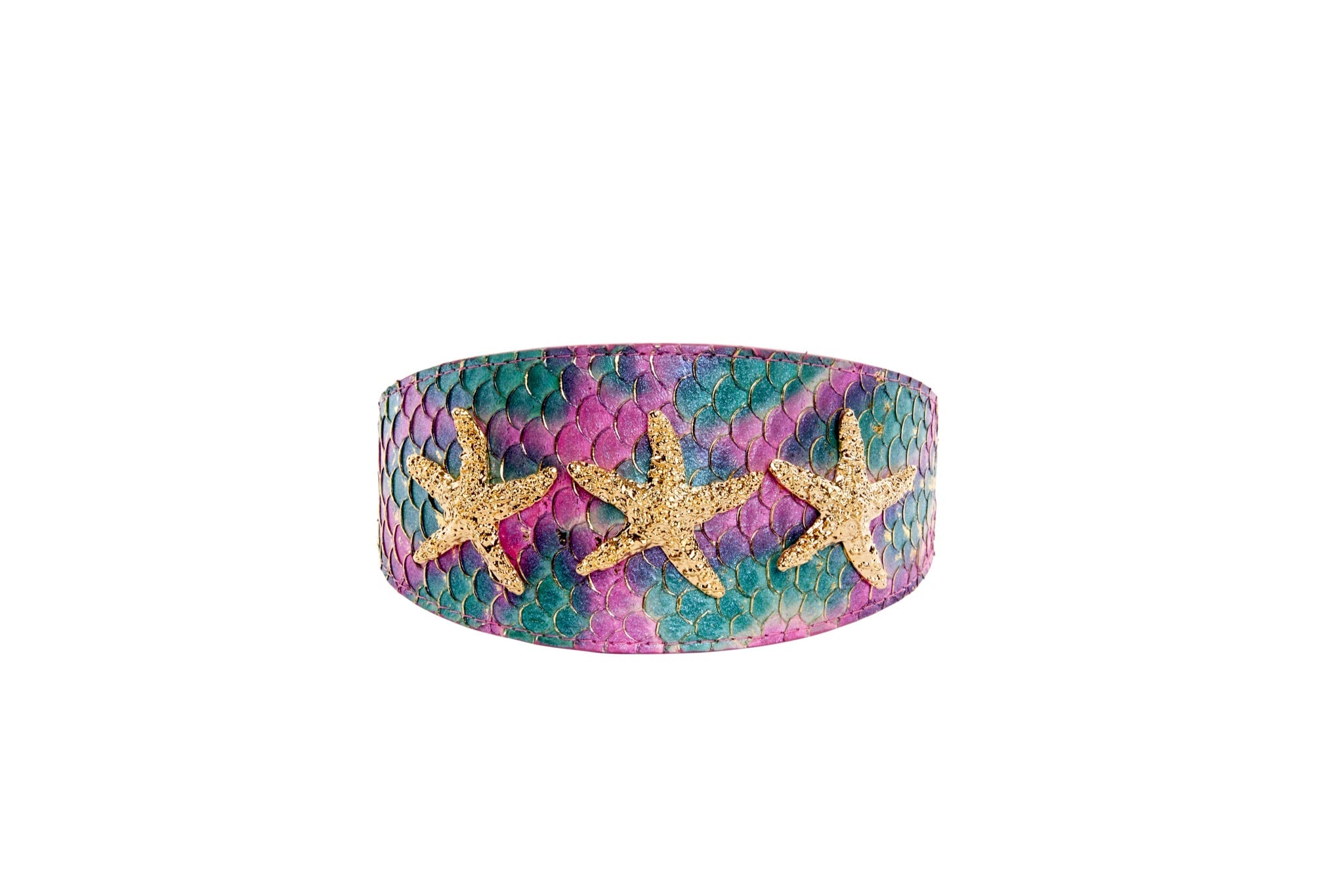 Mermaid Collection. Stunning Custom Colored Tilapia Wide Style Collar With Gold Custom Starfish