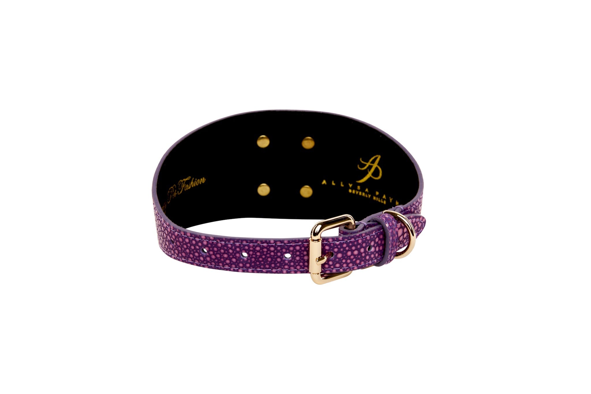 Purple & Pink Embossed Stingray Print Italian Leather 3" Wide Style Collar With Large Custom Gold Rivet
