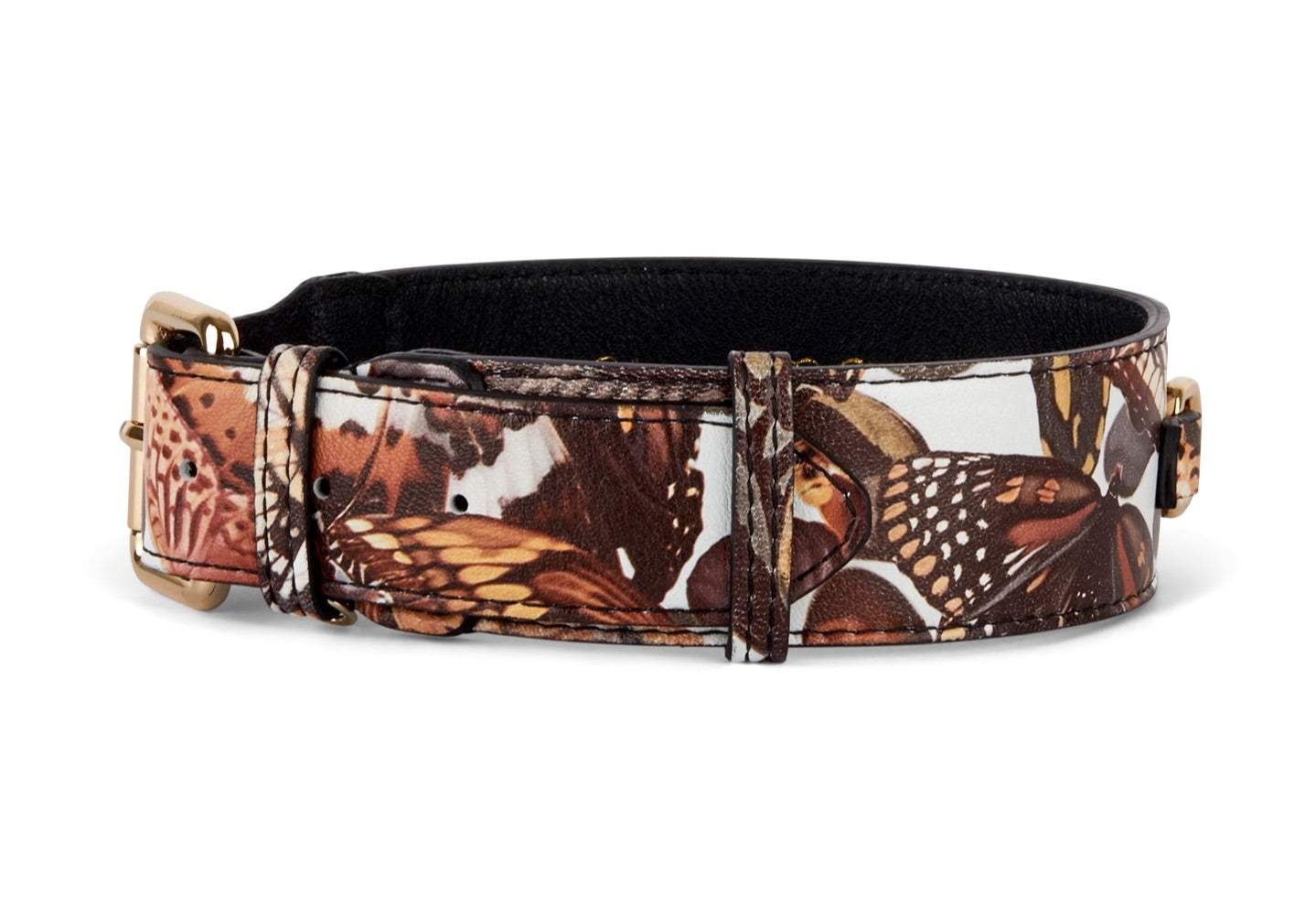 Butterfly Print Italian Leather Classic Collar