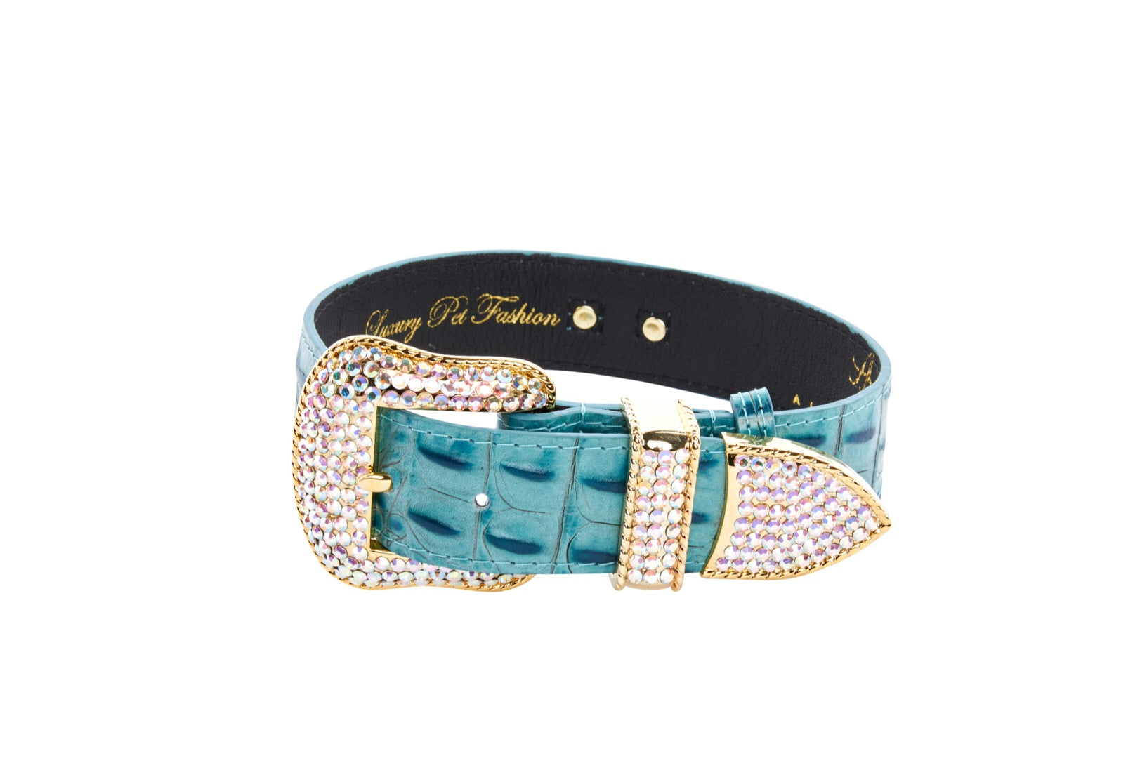 Turquoise Embossed Croc Italian Leather/Swarovski Crystal Hardware Collar