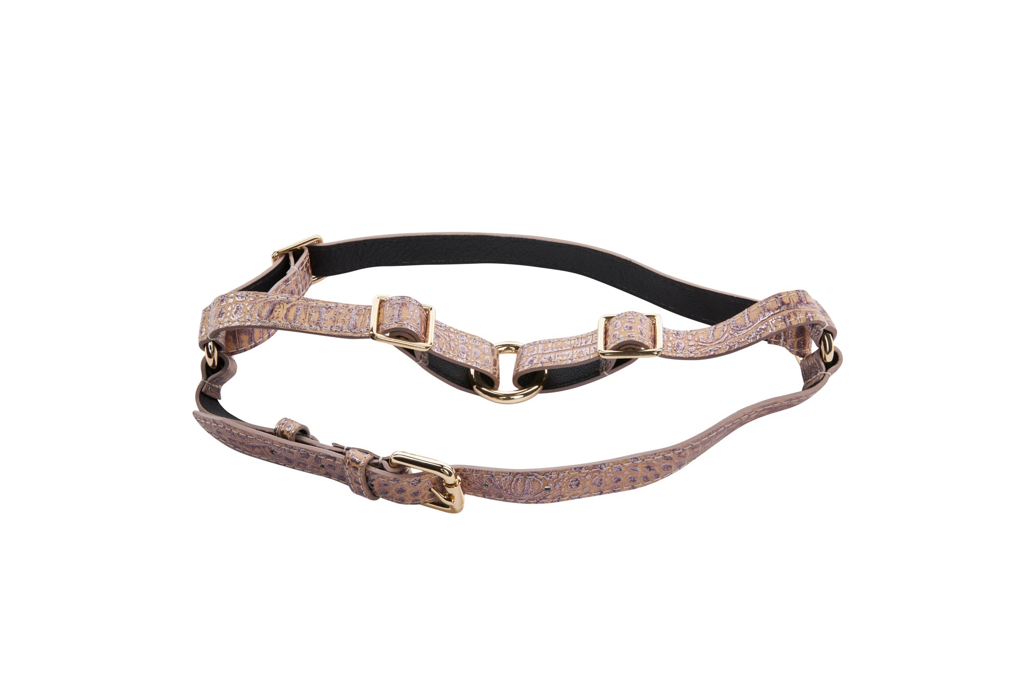 Pink, Purple & Silver Embossed Croc Italian Leather Harness