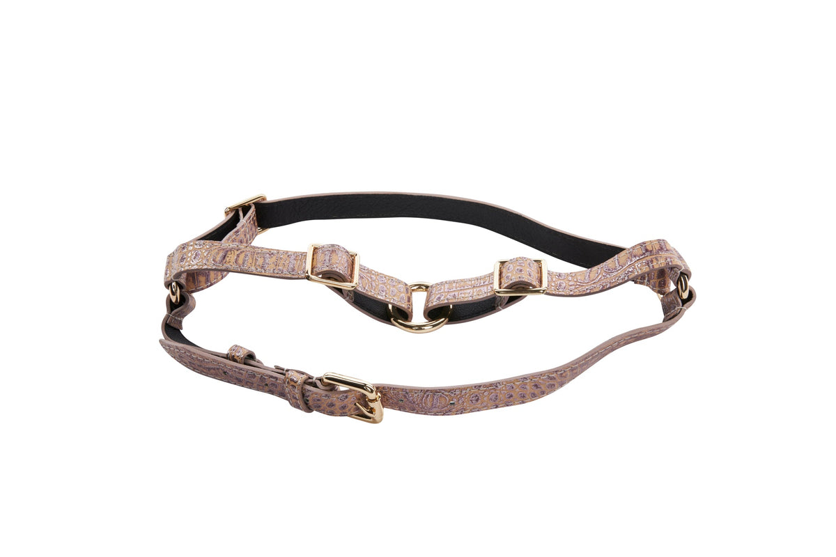 Allysa Payne Pink, Purple & Silver Embossed Croc Italian Leather Dog Harness