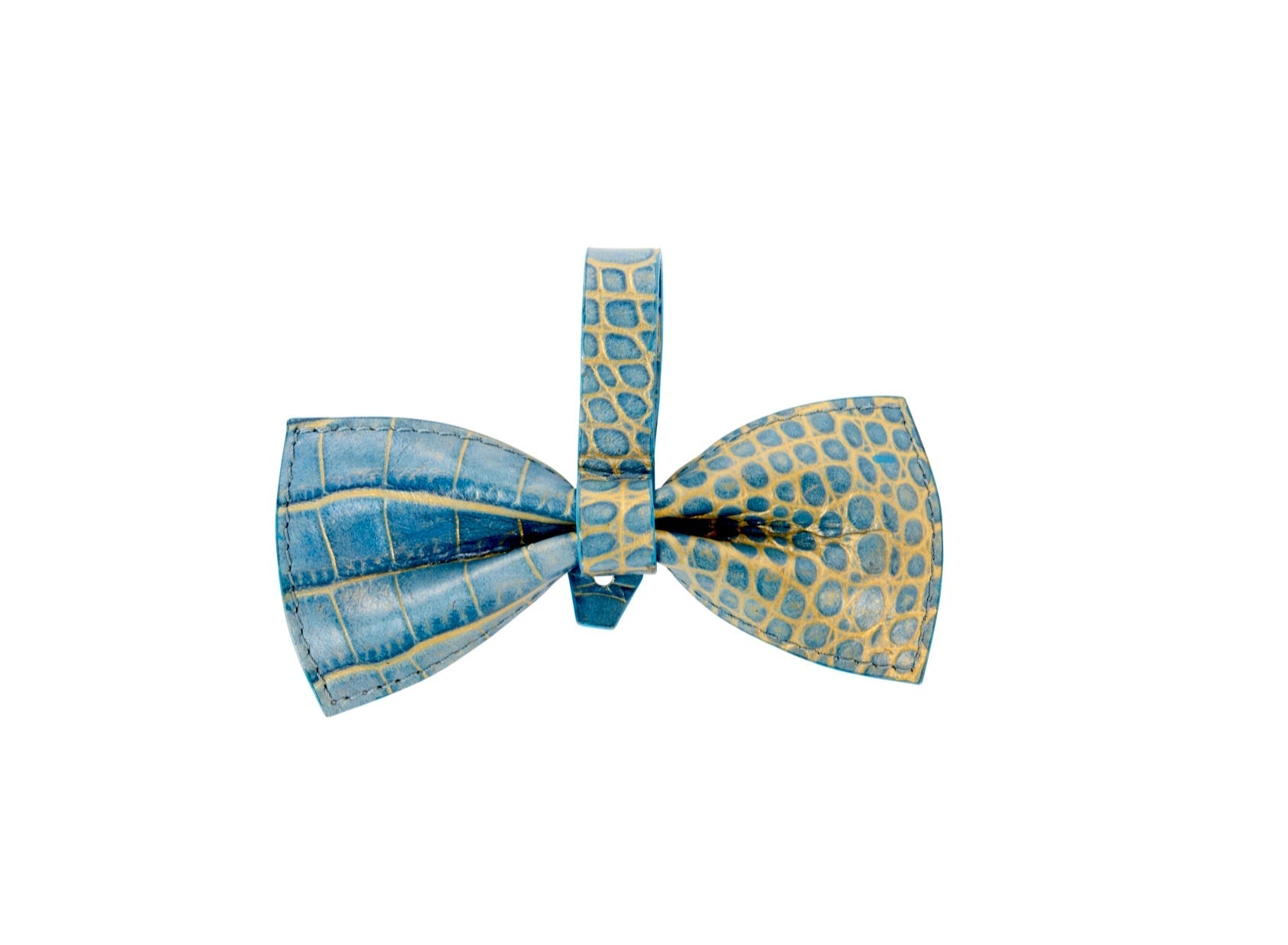 Allysa Payne Blue & Gold Embossed Croc Italian Leather Dog Bow Tie