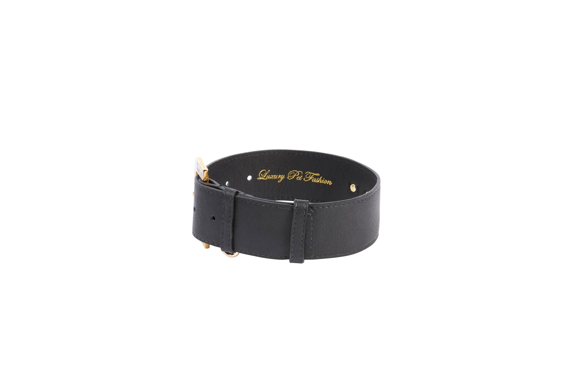 Allysa Payne Black Italian Leather Dog Collar With Glamorous Italian Hardware