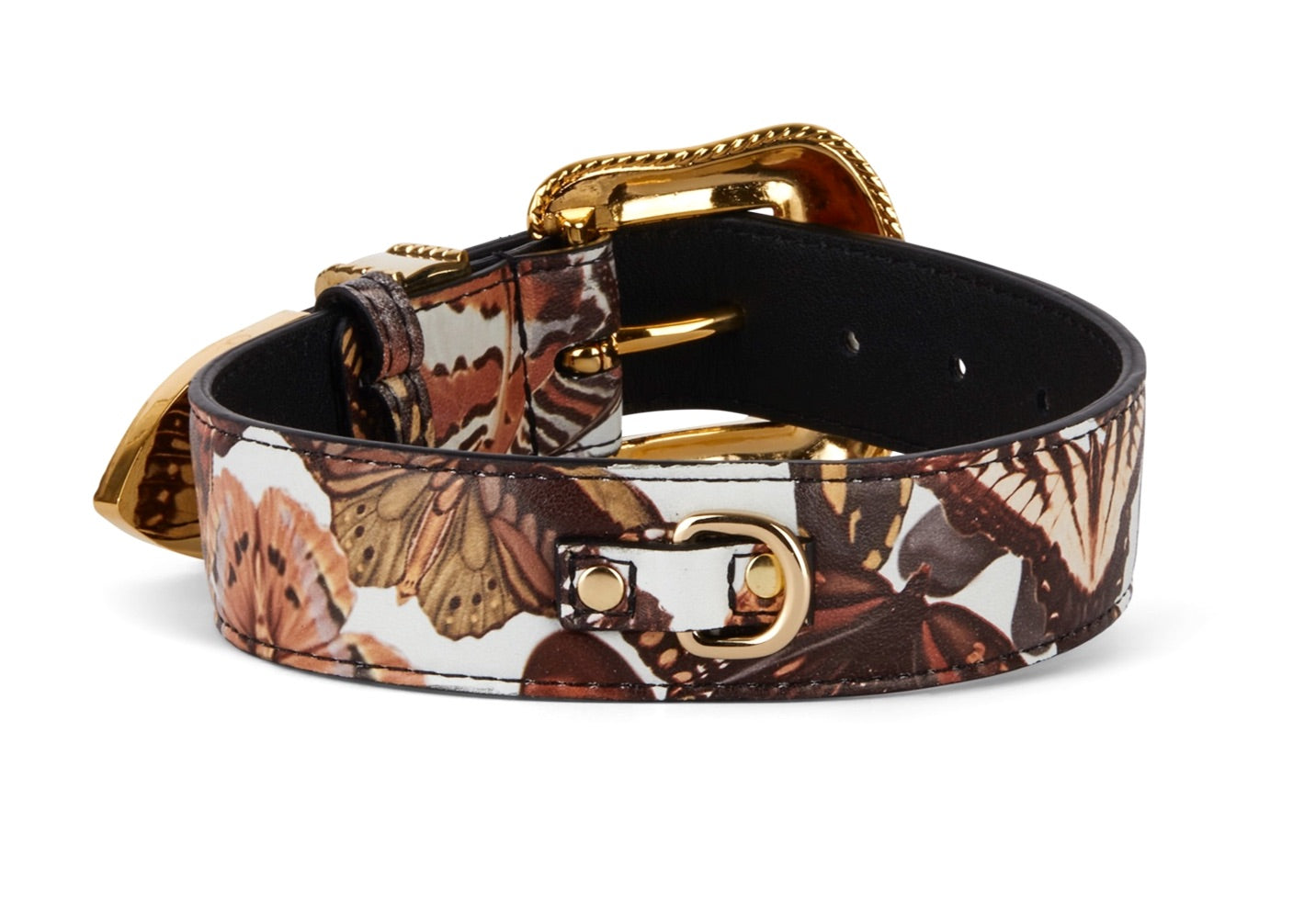 Allysa Payne Butterfly Print Italian Leather Dog Collar With Custom Swarovski Crystal Hardware