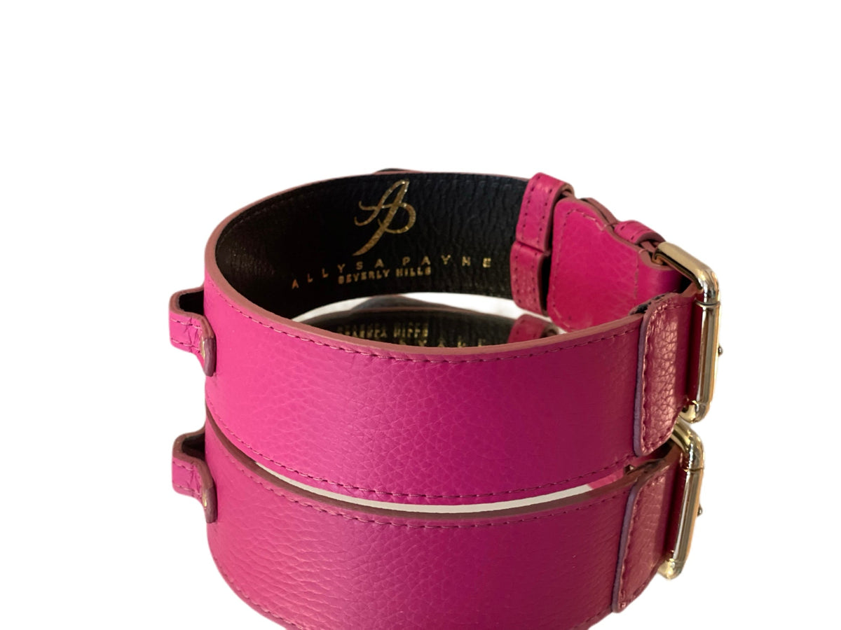 Allysa Payne Luxury Pet Fashion Classics! Soft Fuchsia Italian Leather With Our Gold Classic Hardware Dog Collar
