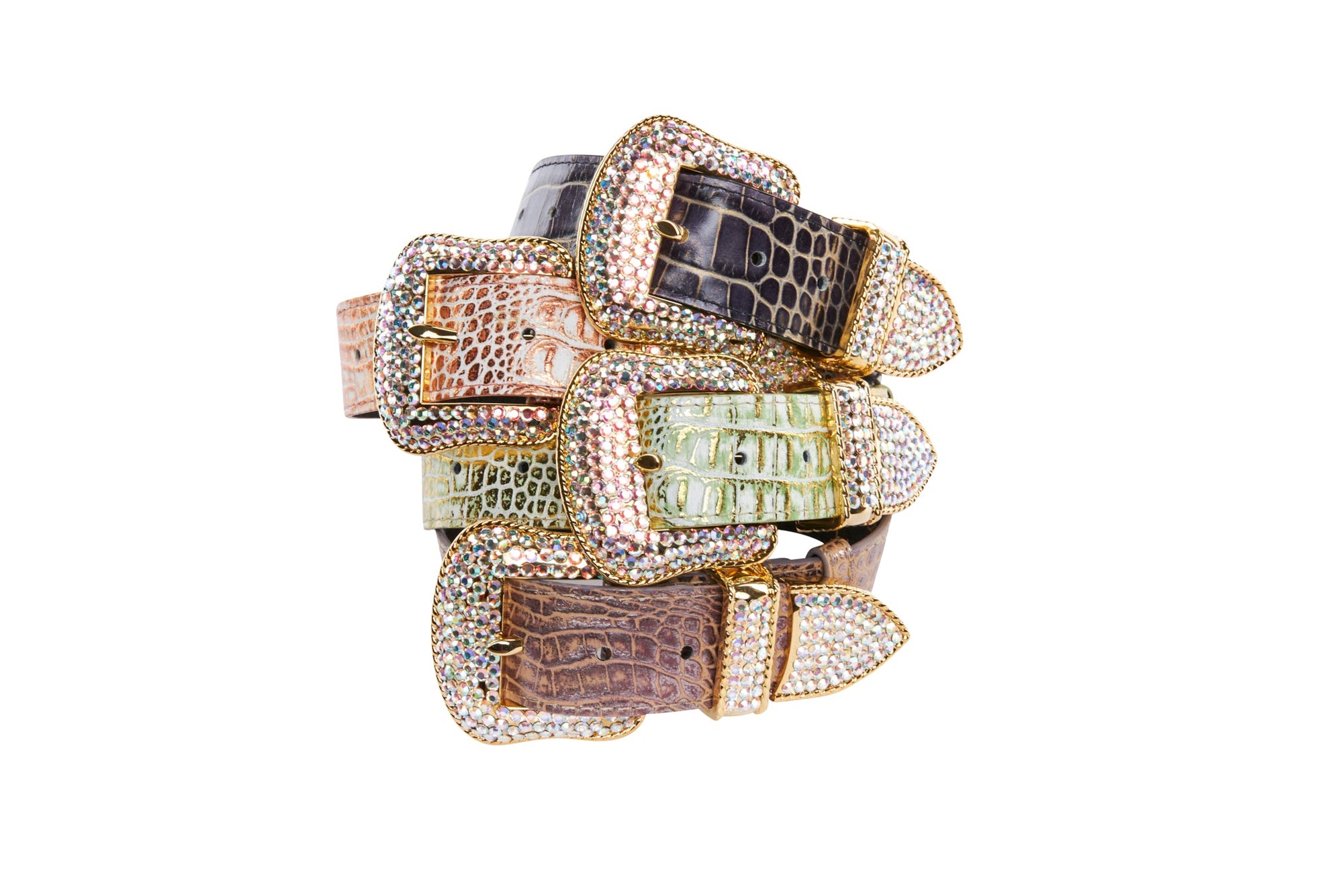 Allysa Payne Embossed Croc Italian Leather/Swarovski Crystals Dog Collar. Set Of 4