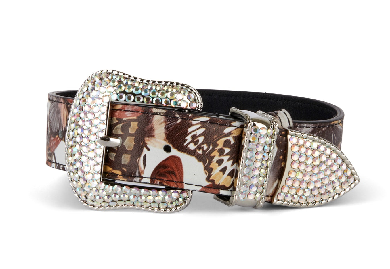 Allysa Payne Butterfly Print Italian Leather Dog Collar With Custom Swarovski Crystal Hardware