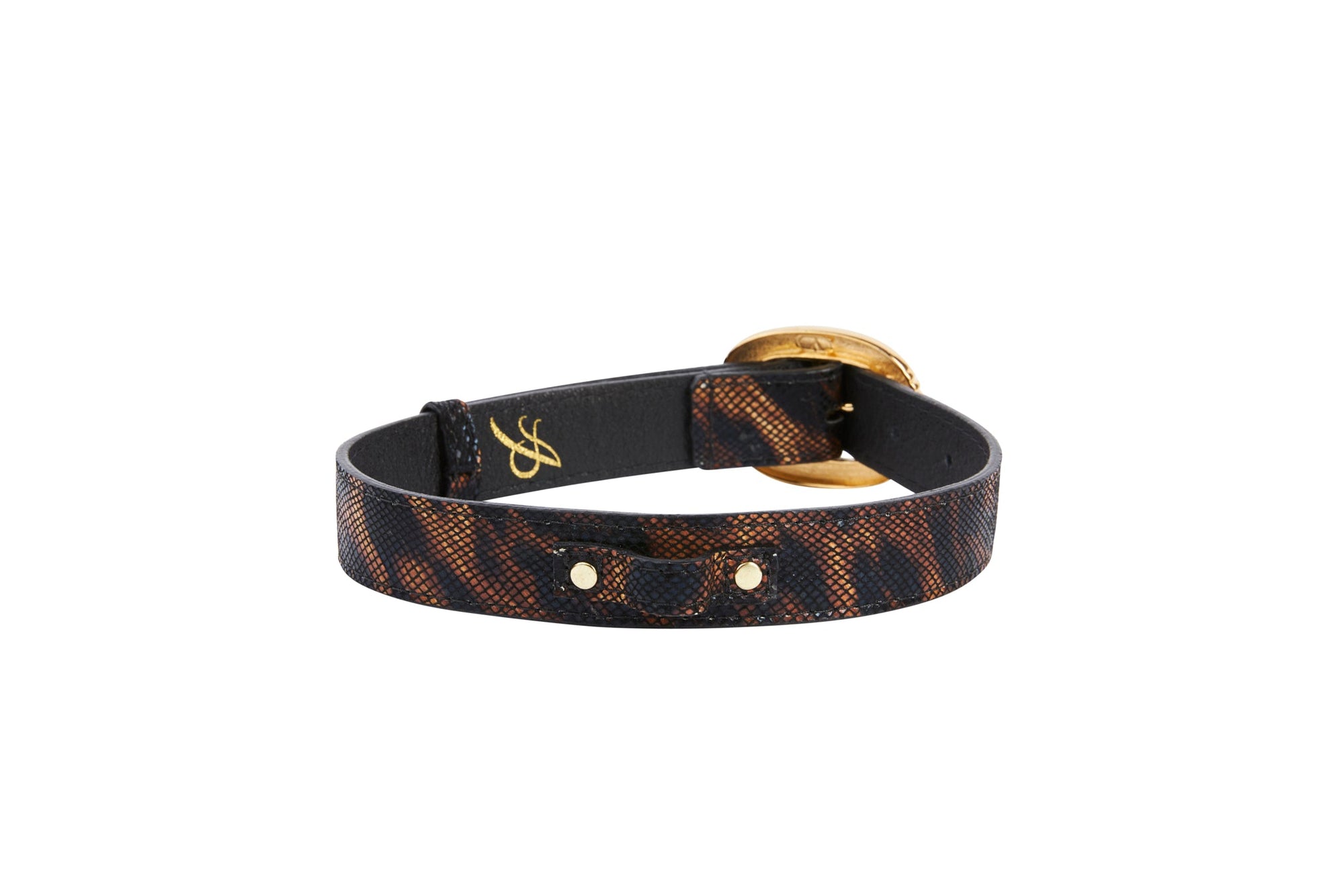 Allysa Payne Abstract Leopard Print Italian Leather With Vintage Italian Hardware Dog Collar