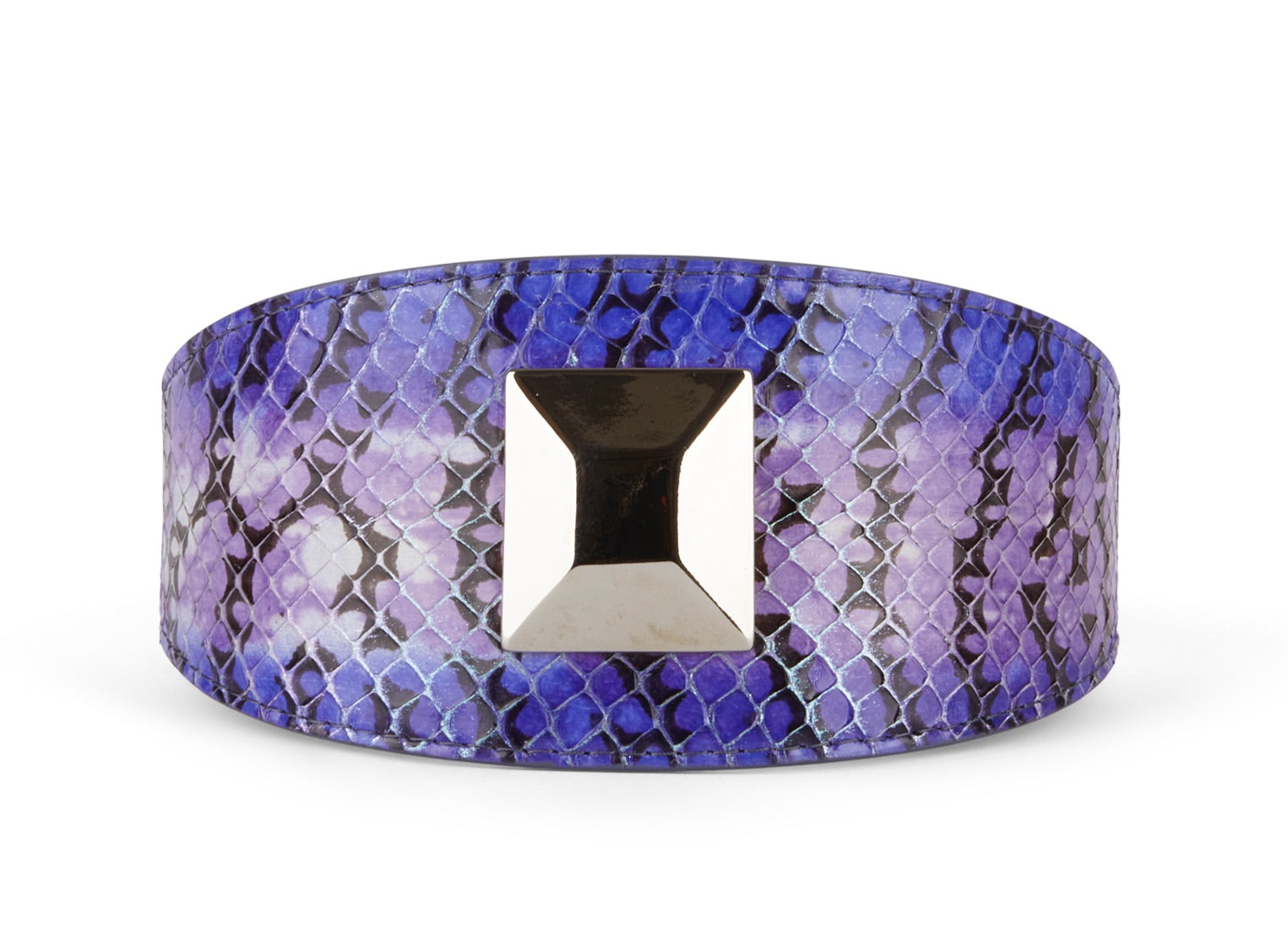 Allysa Payne Multi-Color Purple Silver Iridescent Snake 3-Inch Wide Style Dog Collar With Large Silver Rivet