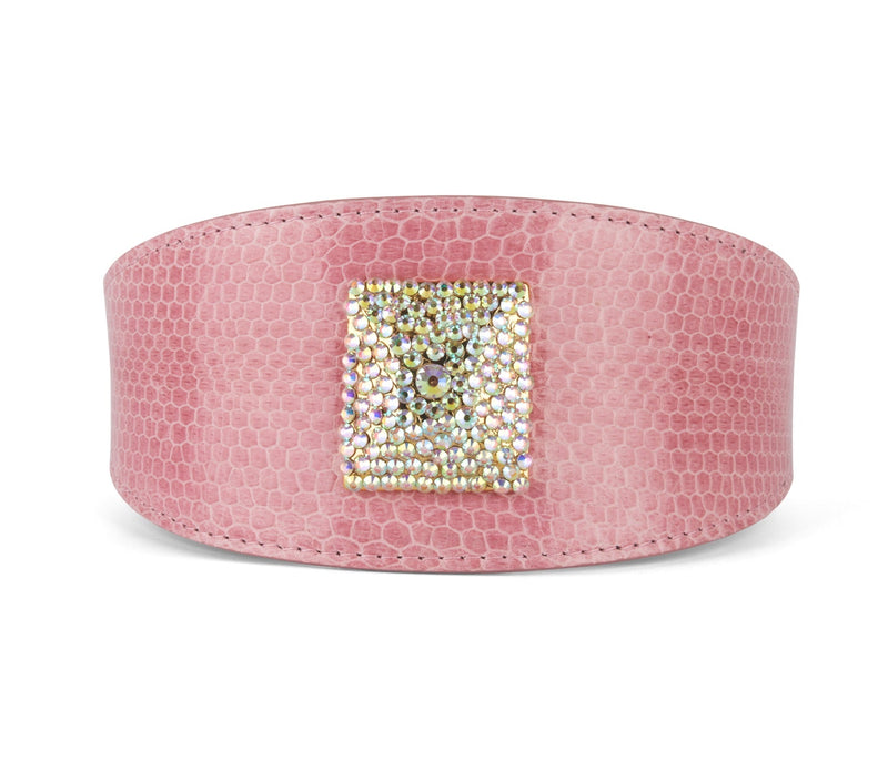 Soft Pink Snake 3" Wide Style Collar With Custom Swarovski Rivet