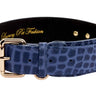 Blue Embossed Croc Italian Leather Collar With Gold Classic Hardware