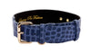 Allysa Payne Blue Embossed Croc Italian Leather Dog Collar With Gold Classic Hardware