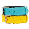 Turquoise Italian Leather/Silver Classic Hardware Collar & Yellow Italian Leather/Classic Gold Hardware Set