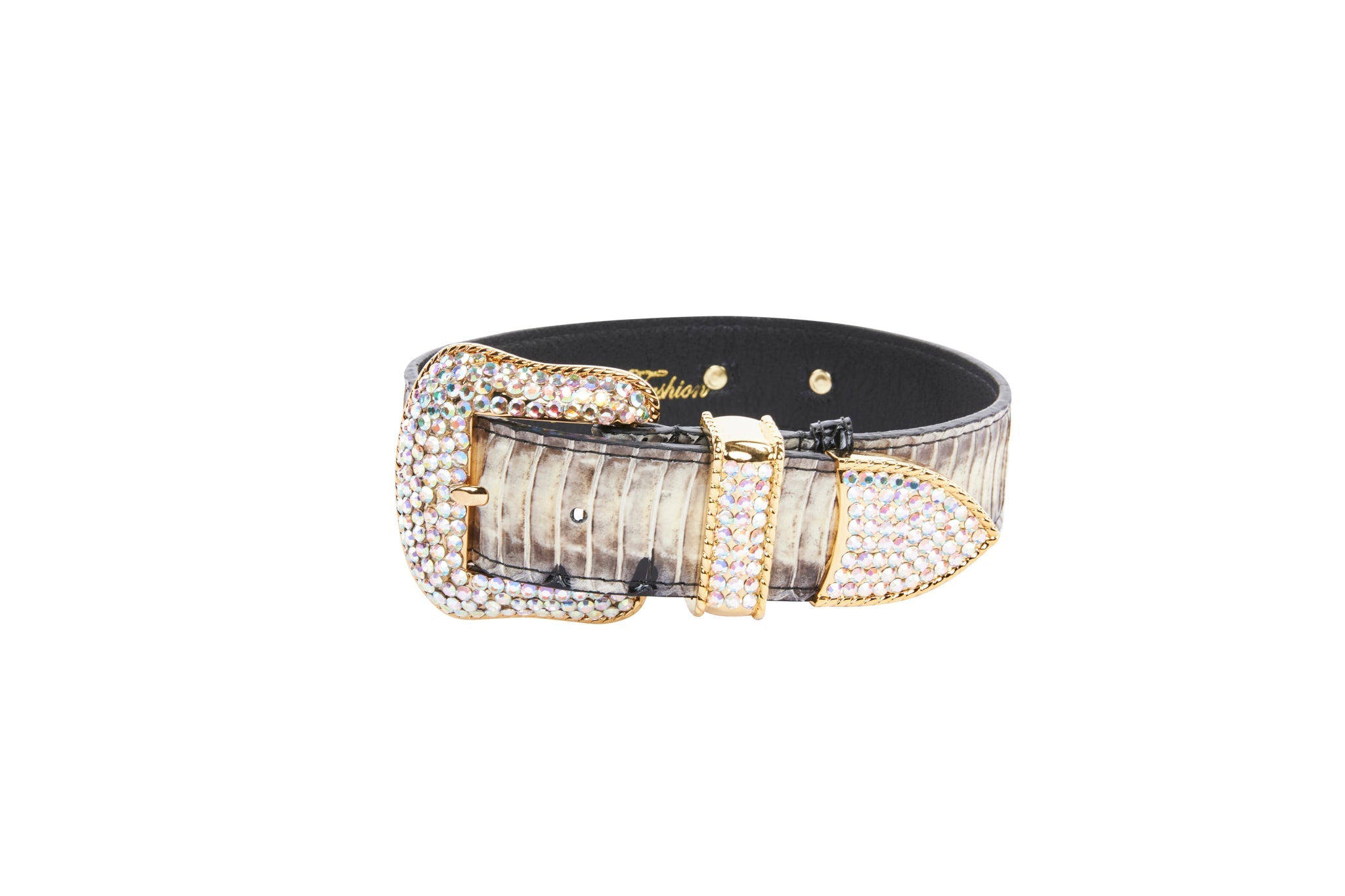 Allysa Payne Off White/Black Snake With Gold Swarovski Crystal Hardware Dog Collar & Leash Set