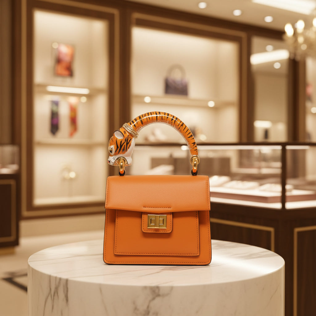 Allysa Payne Tiger Bag With Orange Italian Leather